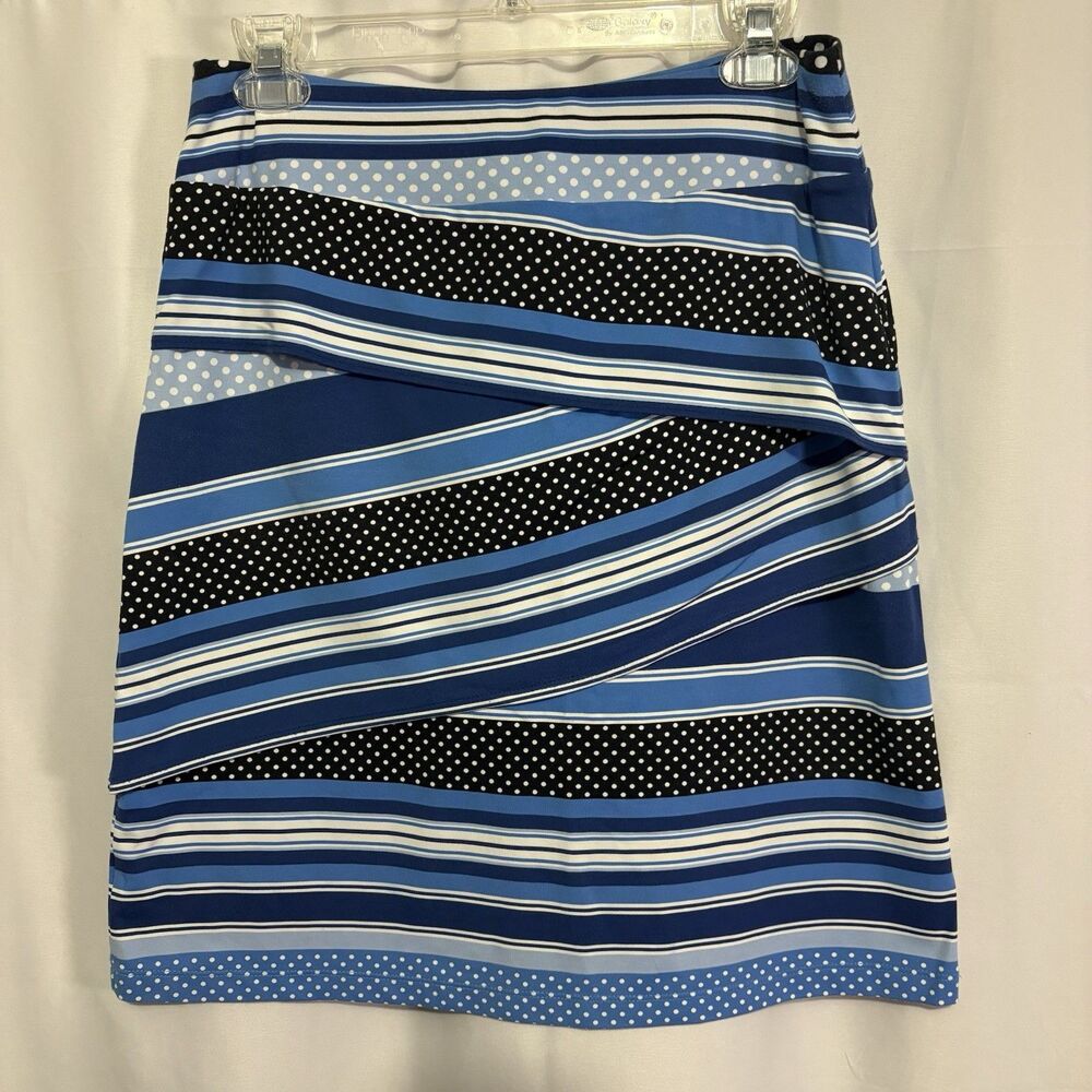 J. McLaughlin Small Nicola Skirt Catalina Cloth Tiered Stretch Blue Stripe Dots